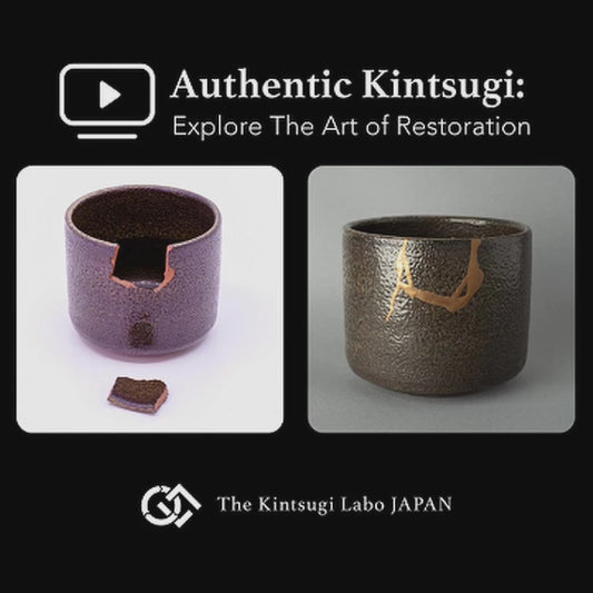 The art of revival documented: a Shigaraki matcha bowl transformed through kintsugi, from broken to beautiful.