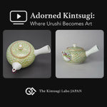 A lacquer artist restoring a Kyoto ware teapot with natural urushi and 24K gold, showing the kintsugi process in the studio.