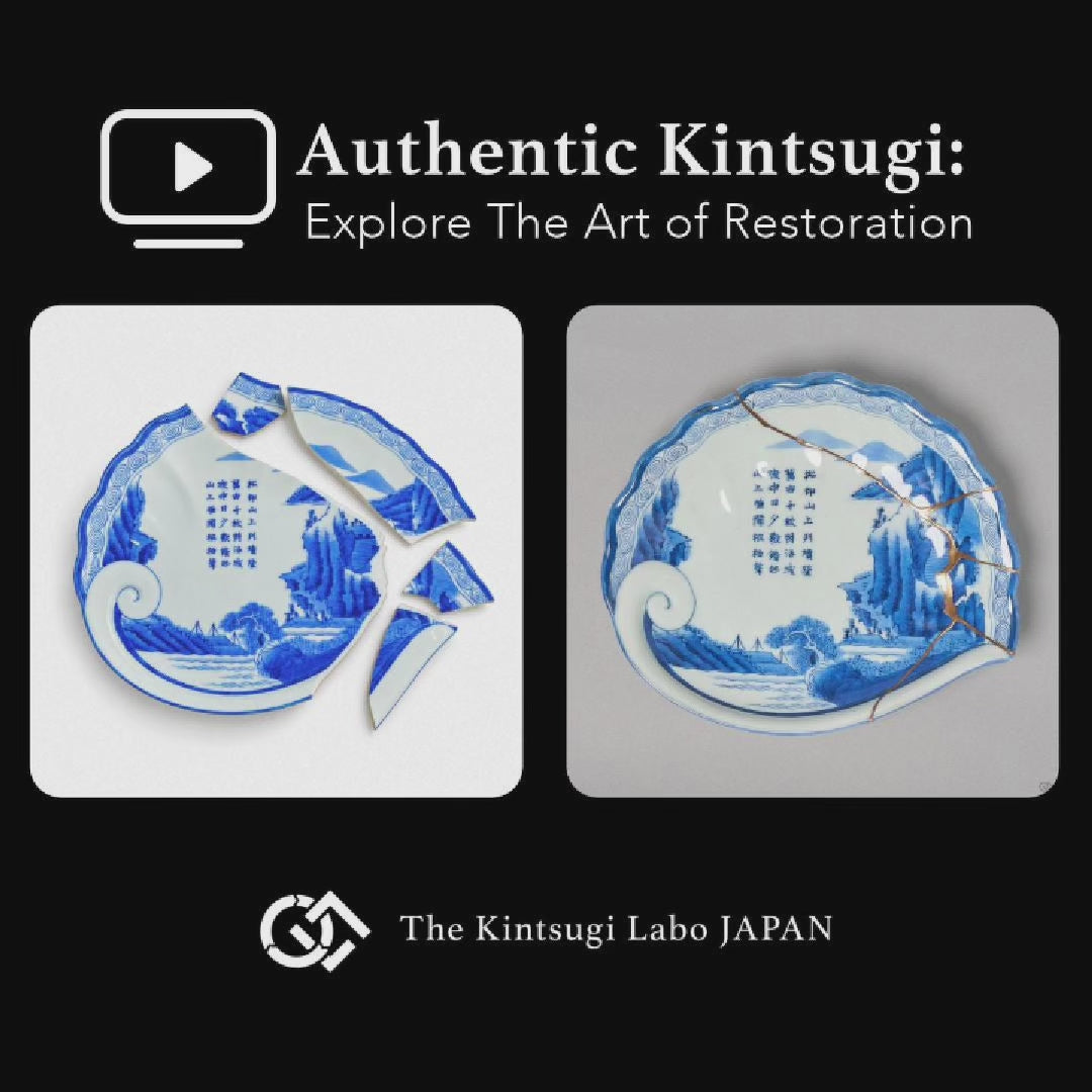 A lacquer artist restoring a Ko-Imari plate with natural urushi and 24K gold, showing the kintsugi process in the studio.