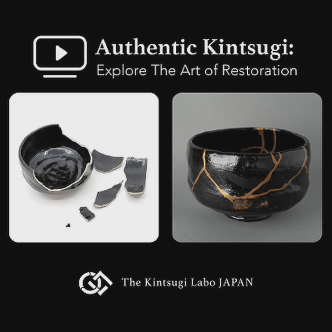 The art of revival documented: a Kyoto matcha bowl transformed through kintsugi, from broken to beautiful.