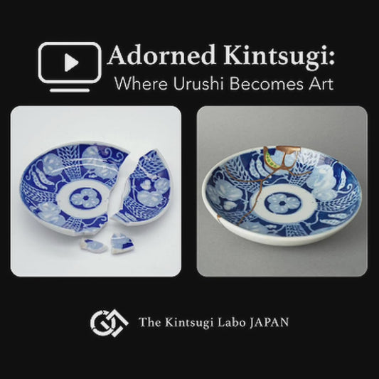 Video still of kintsugi restoration in progress, highlighting the healing through art with 24k gold and urushi lacquer.