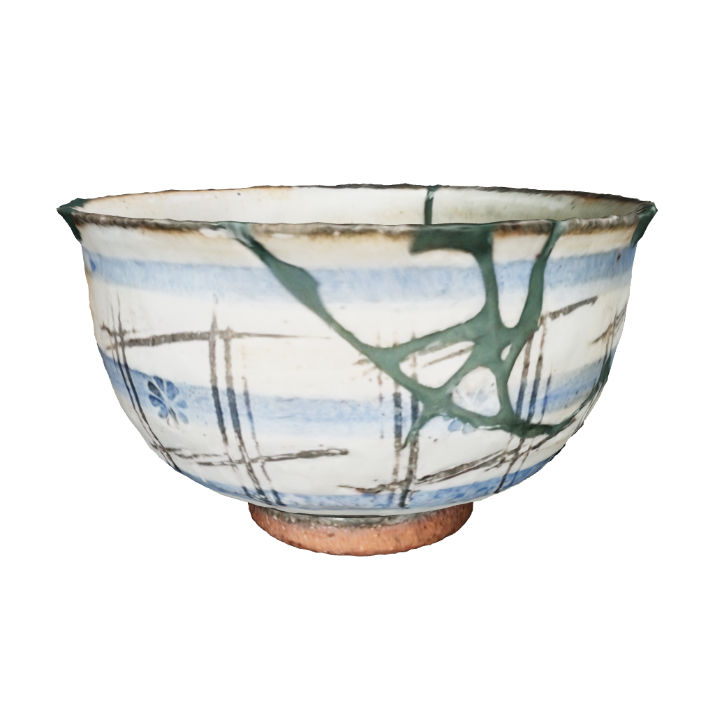 Explore the art of Kintsugi: Interactive 3D photo showcasing repaired pottery.