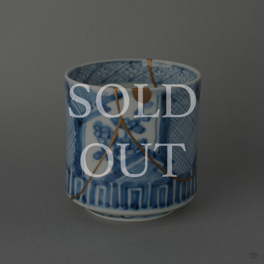 Sold-out 24k gold Kintsugi sake cup from Ko-Imari ware restored with urushi lacquer.