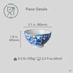Size reference for a food-safe kintsugi Ko-Imari sake cup restored with natural urushi and 24K gold: 3.1 in. wide, 1.8 in. tall, 0.2 lb, 2.2 fl oz.