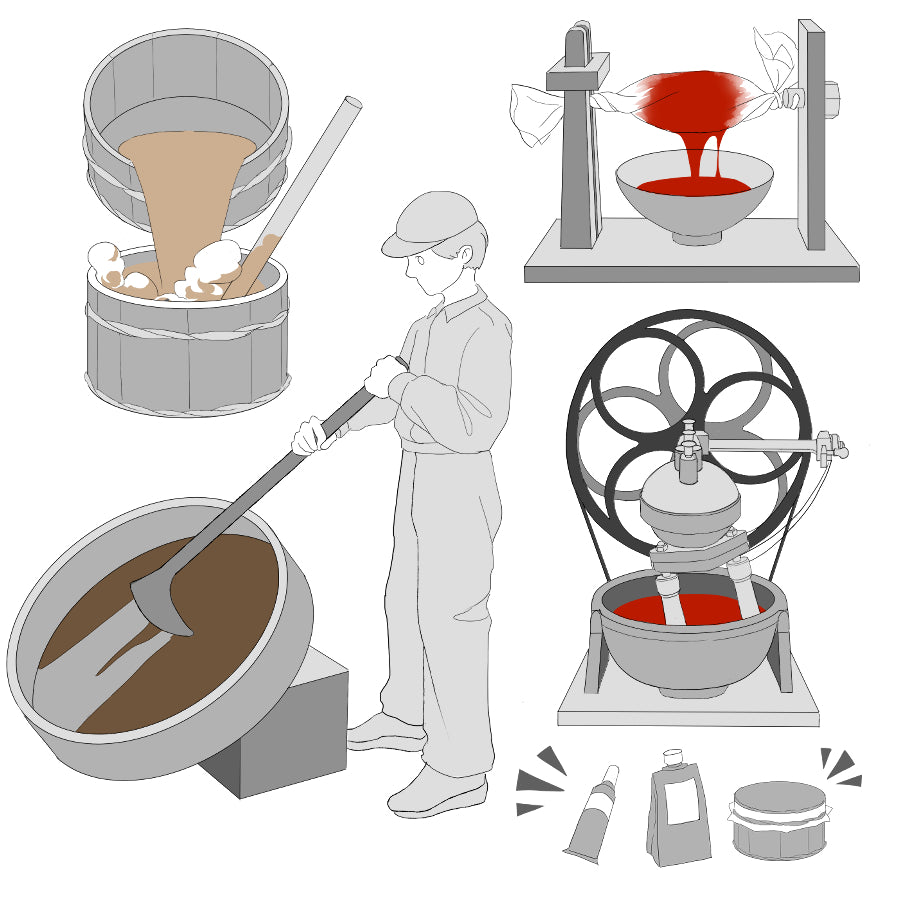 Traditional kurome refining process of filtering, stirring, and aging raw urushi sap into smooth Japanese lacquer.