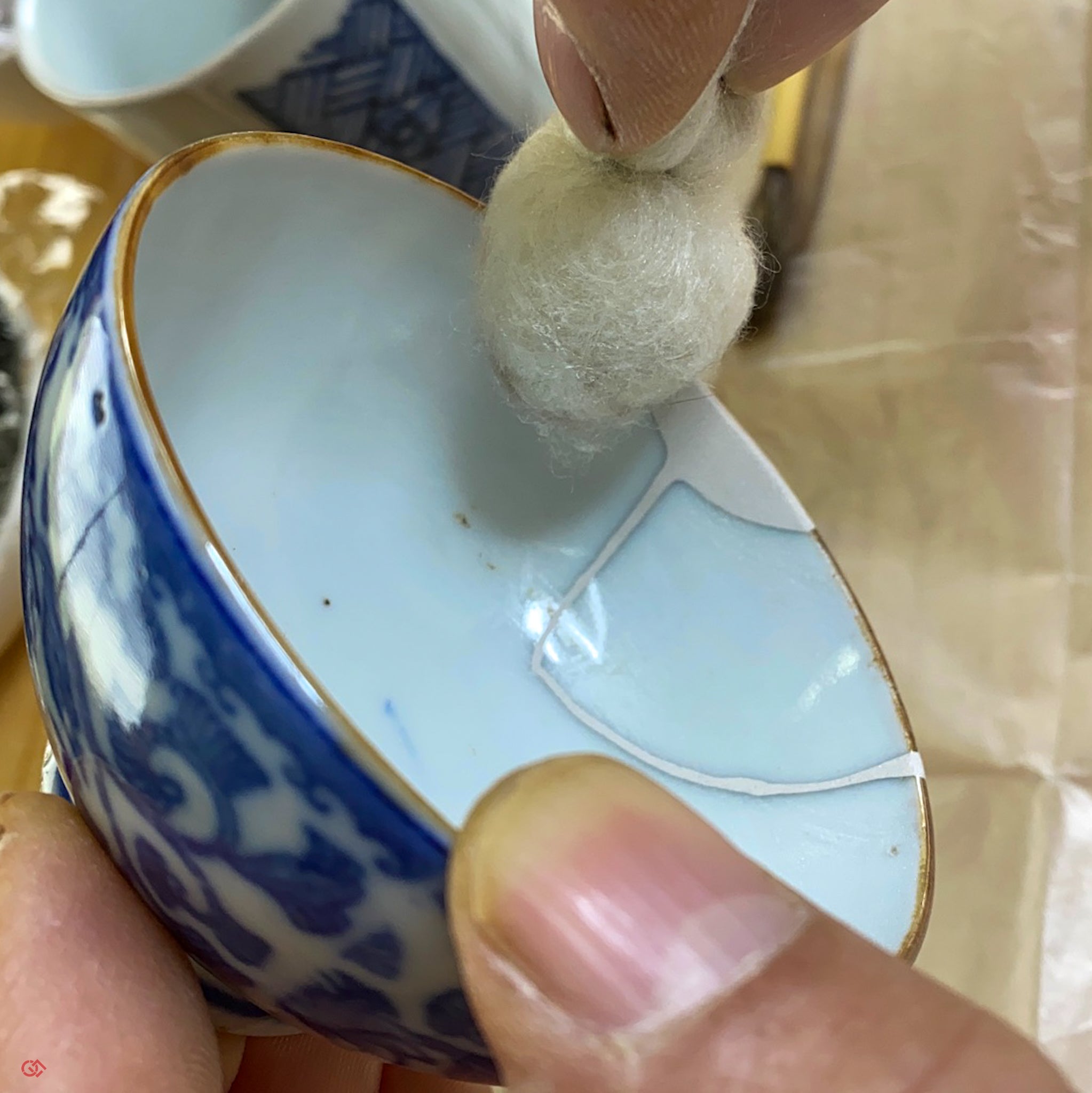 Traditional Kintsugi repair with pure silver