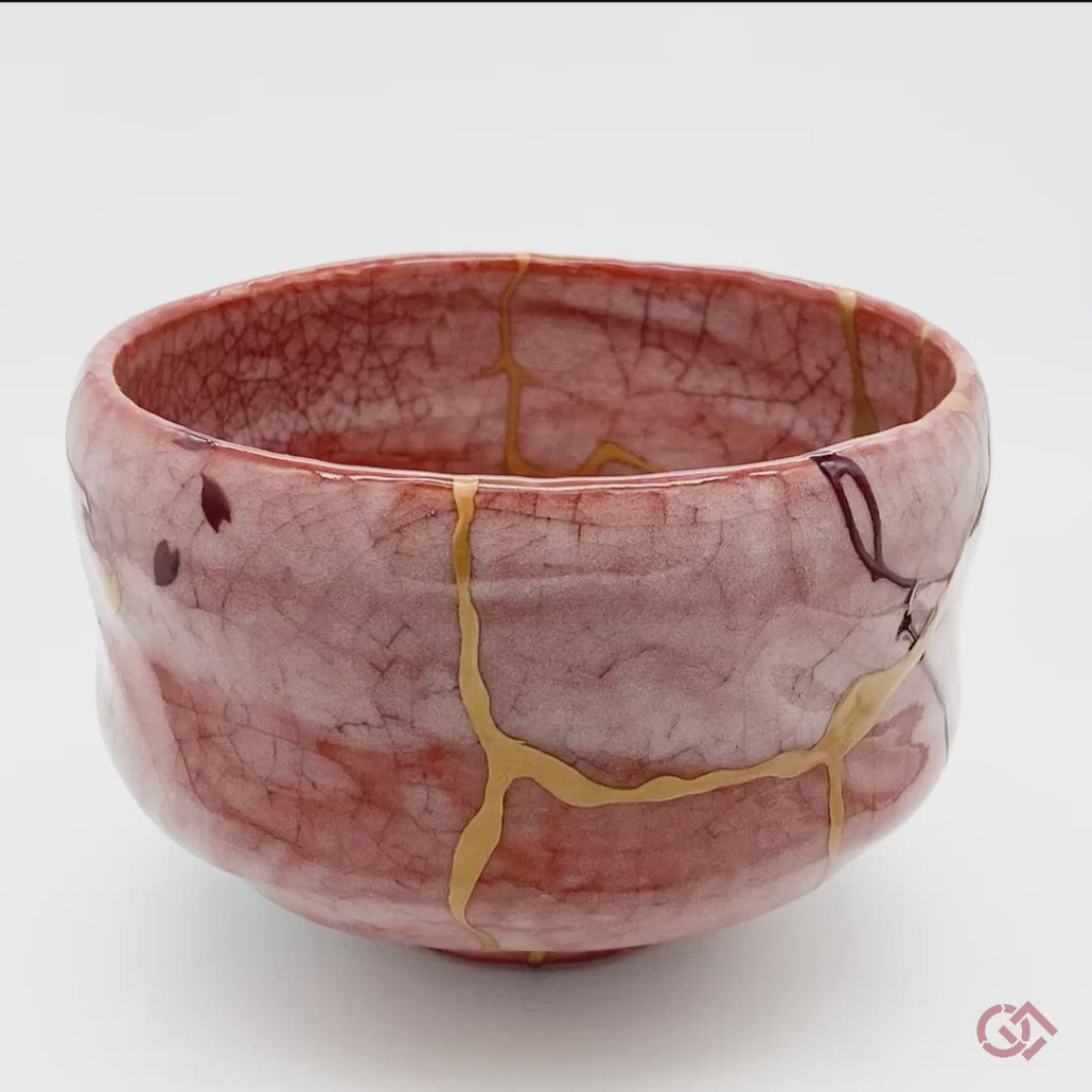 Authentic Kintsugi Tea bowl red Raku type