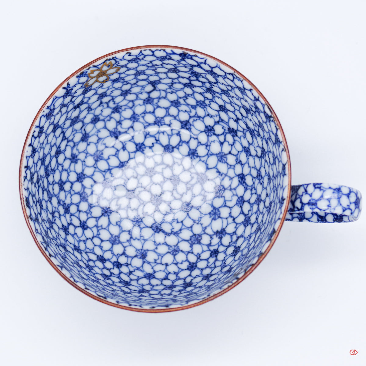 Unique Kintsugi Coffee Cup & Saucer, Sometsuke Cherry Flower w/Maki-e Platinum