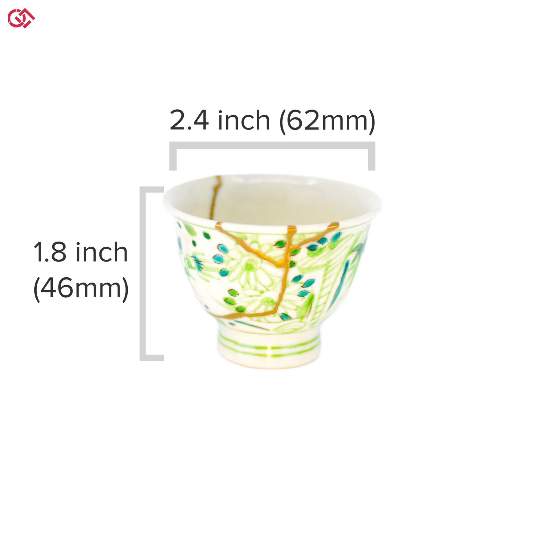Authentic Kintsugi pottery with diameter and height description