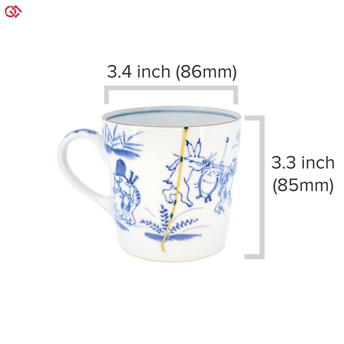 Authentic Kintsugi pottery with diameter and height description