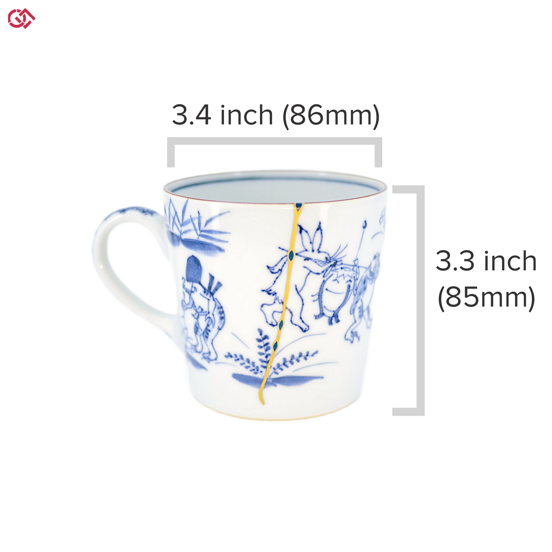 Authentic Kintsugi pottery with diameter and height description