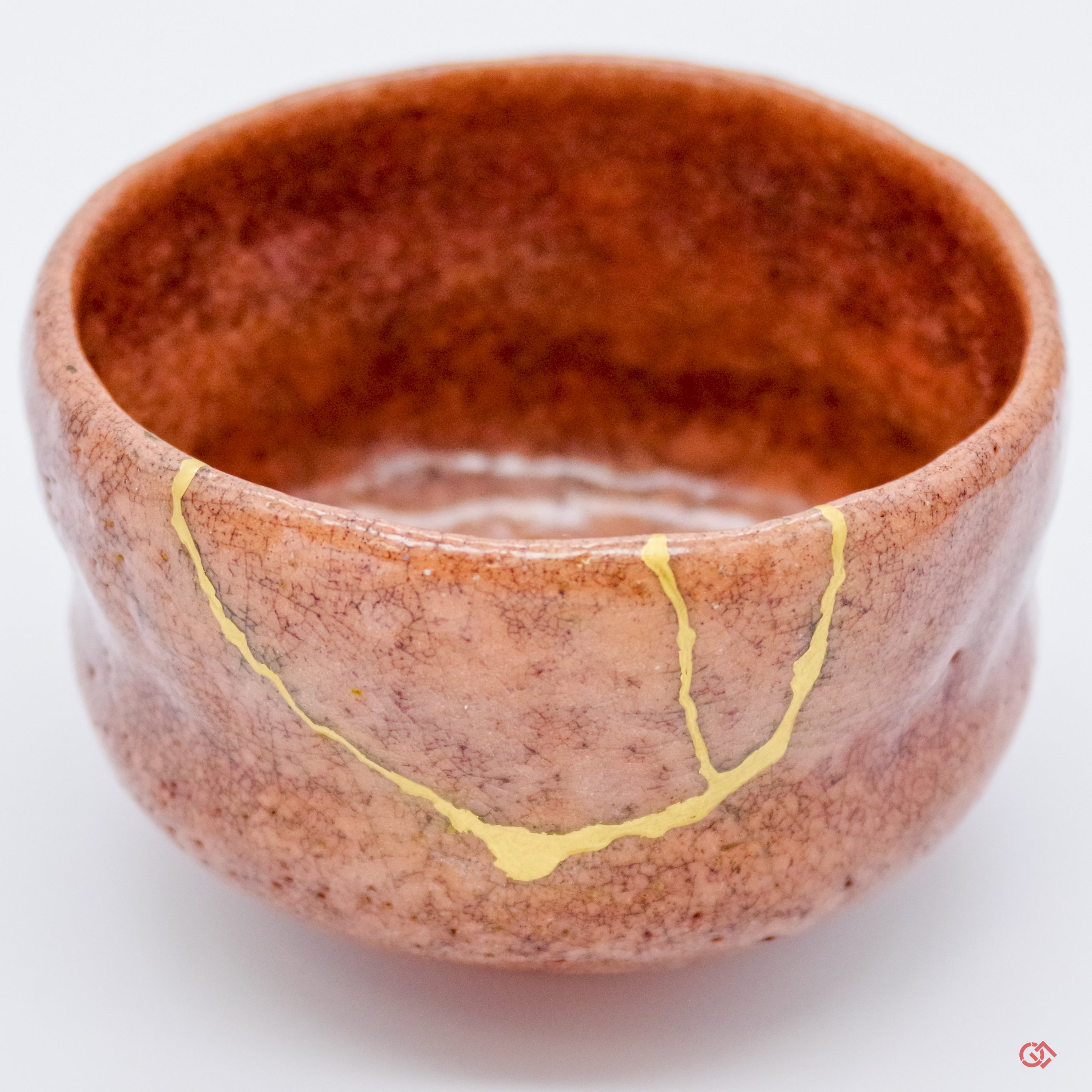 Authentic Kintsugi Matcha bowl, Red Raku type, Maya