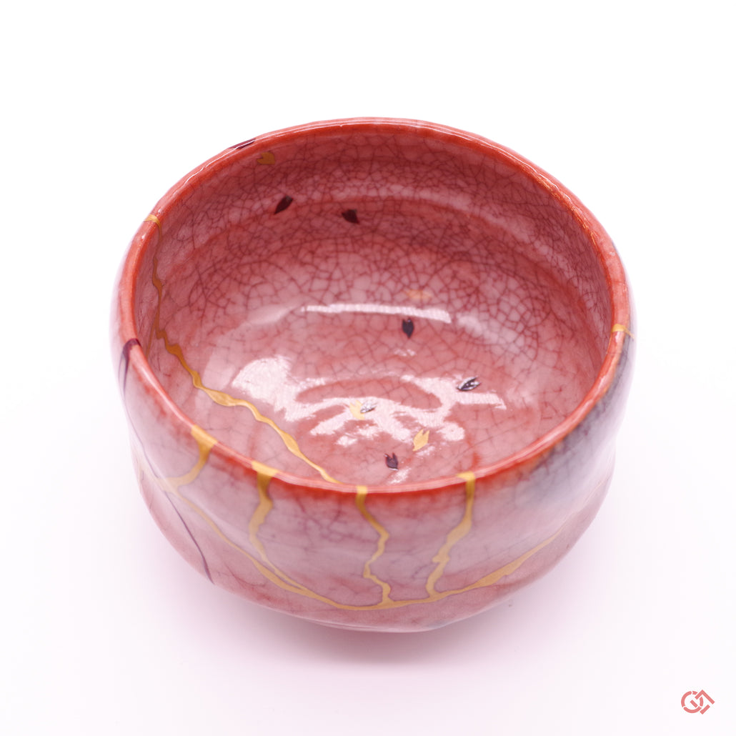 Authentic Kintsugi Tea bowl red Raku type