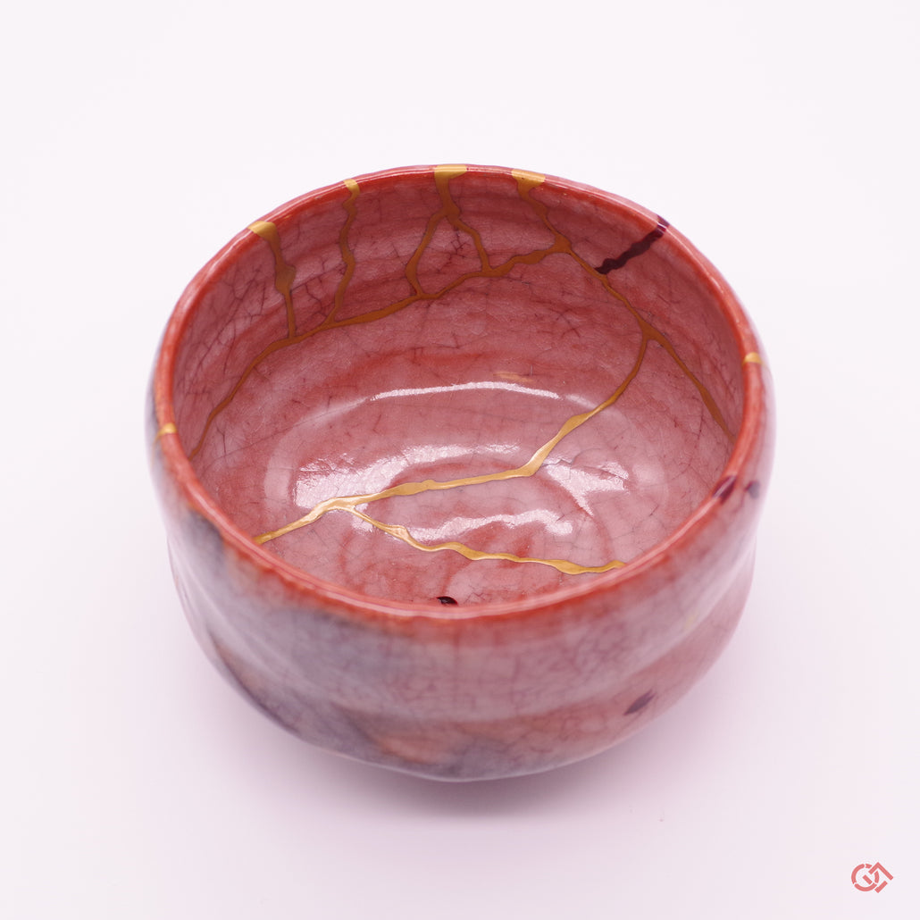 Authentic Kintsugi Tea bowl red Raku type