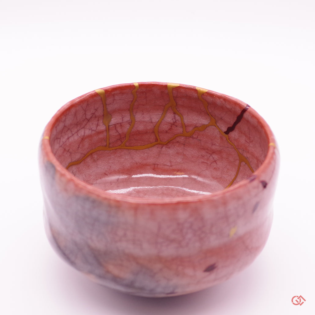 Authentic Kintsugi Tea bowl red Raku type