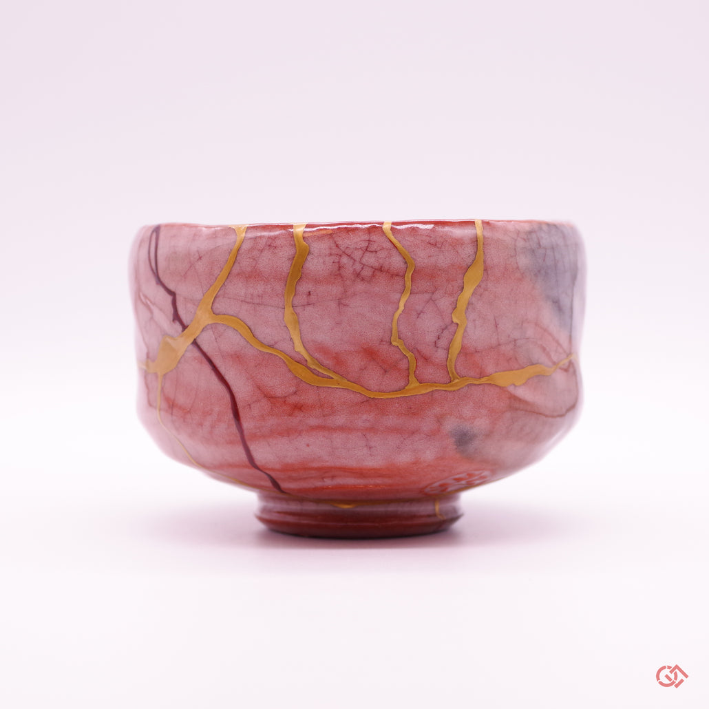 Authentic Kintsugi Tea bowl red Raku type