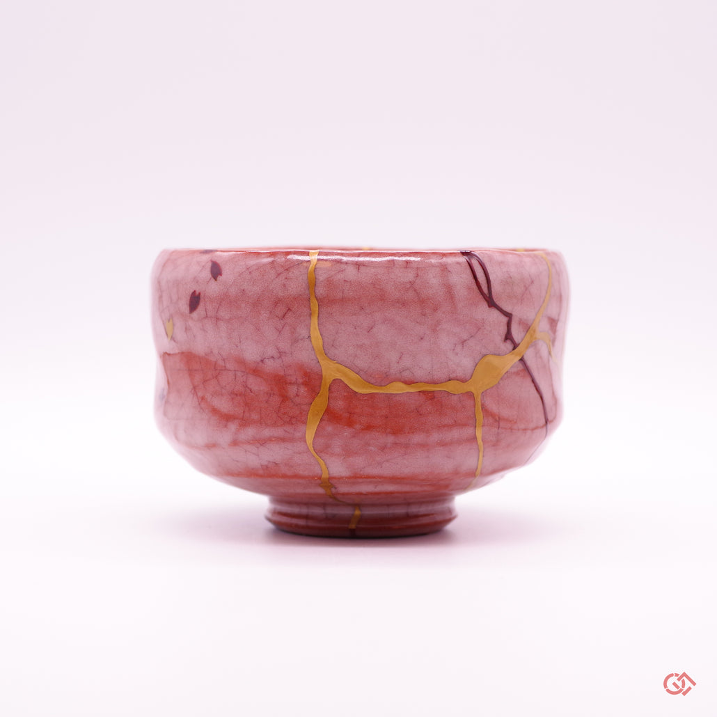 Authentic Kintsugi Tea bowl red Raku type