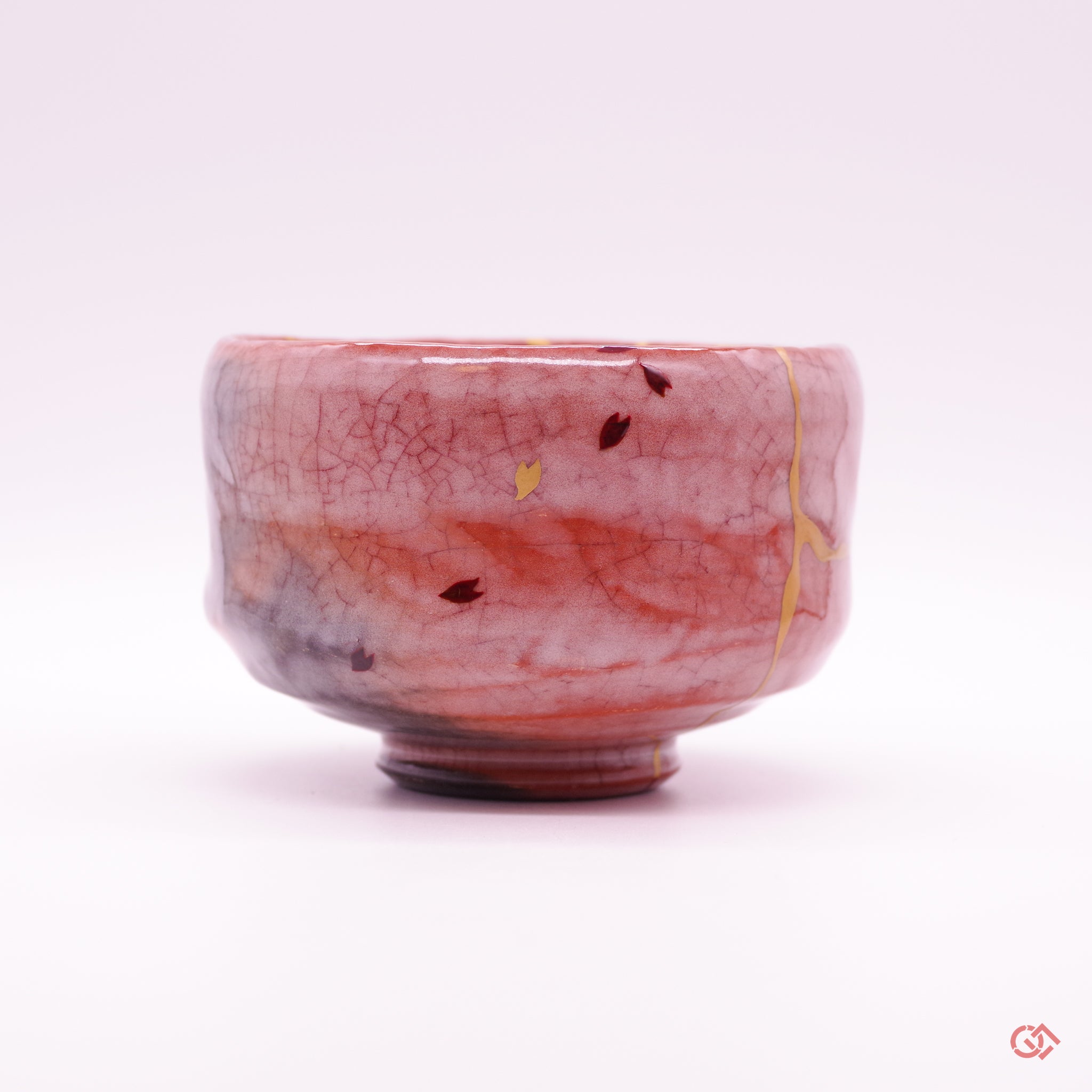 Authentic Kintsugi Tea bowl red Raku type