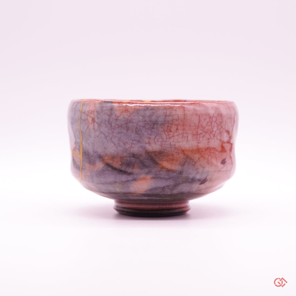 Authentic Kintsugi Tea bowl red Raku type