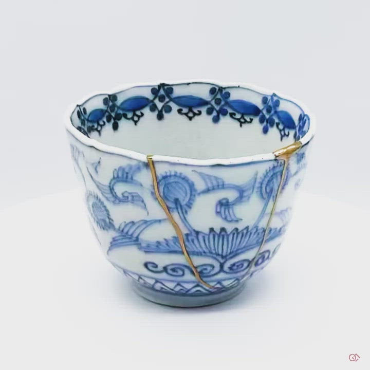 Authentic Kintsugi Cafe Cup, Sunflowers, Ko-Imari