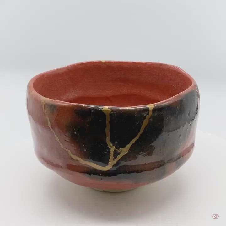 Authentic Kintsugi Matcha bowl mini Raku