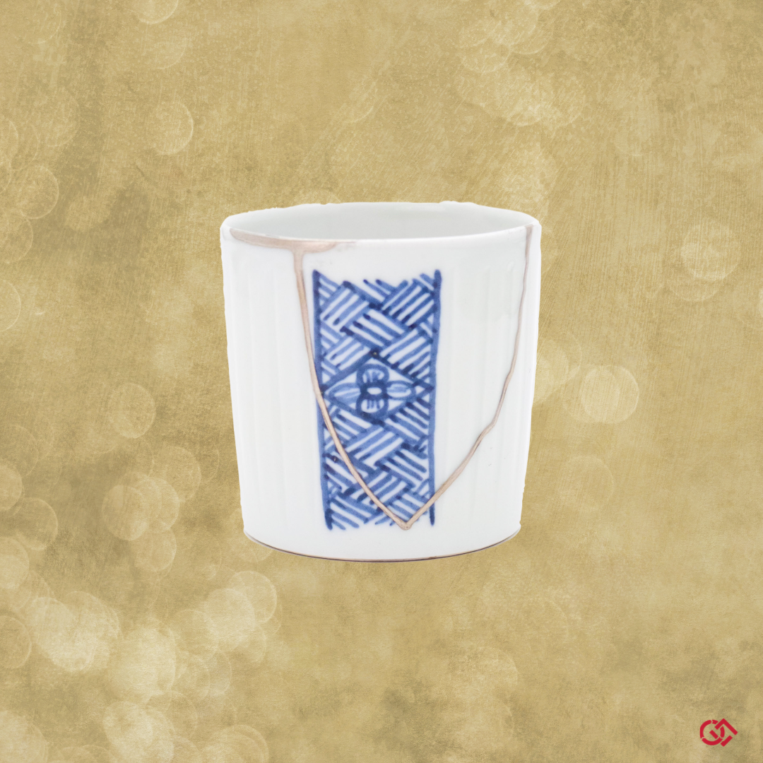 Authentic Kintsugi  Soup Cup, Flower & Rhombus pattern, Ko-Imari